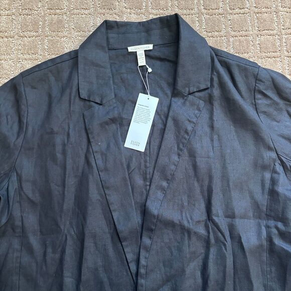 Eileen Fisher Long Linen Blazer Women's XL Black Open Organic Notch Collar NWT - Picture 2 of 9